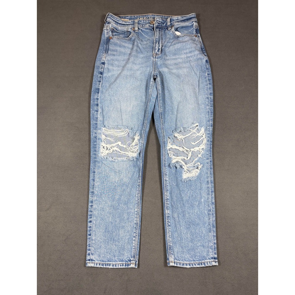 American Eagle Jeans Womens 4 Short Blue Distressed Strigid High Rise Mom